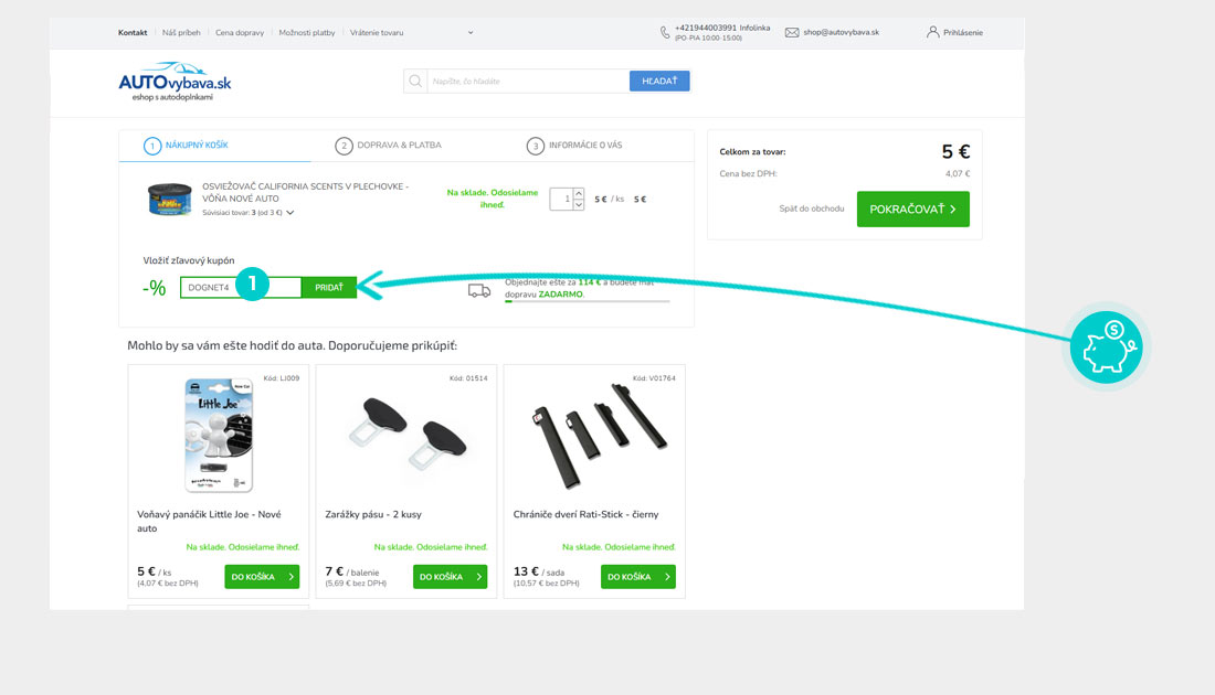 Návod ako uplatniť zľavový kód v košíku e-shopu Autovybava.sk