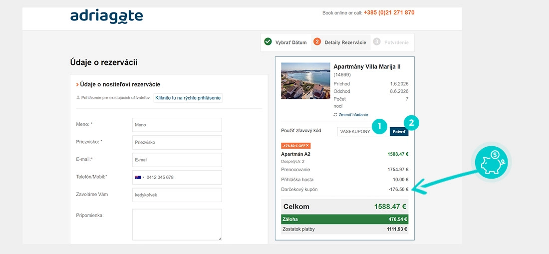 Návod ako uplatniť zľavový kód v košíku e-shopu Adriagate