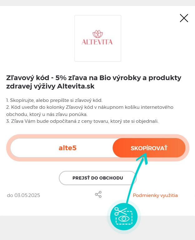 Návod ako skopírovať zľavový kód Altevita