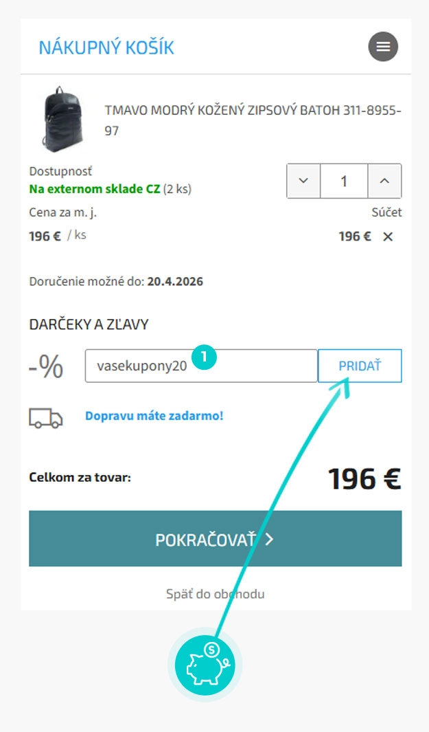 Návod ako uplatniť zľavový kód v košíku e-shopu Kožená galantéria