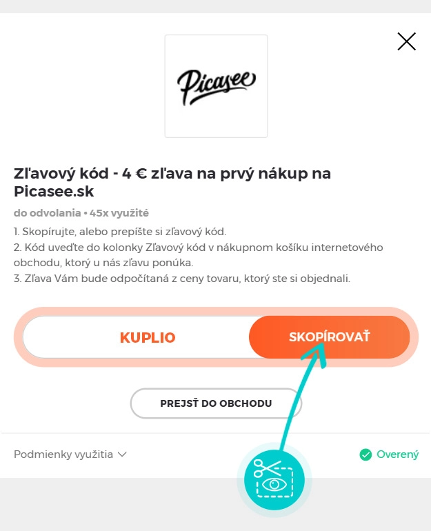 Návod ako skopírovať zľavový kód Picasee