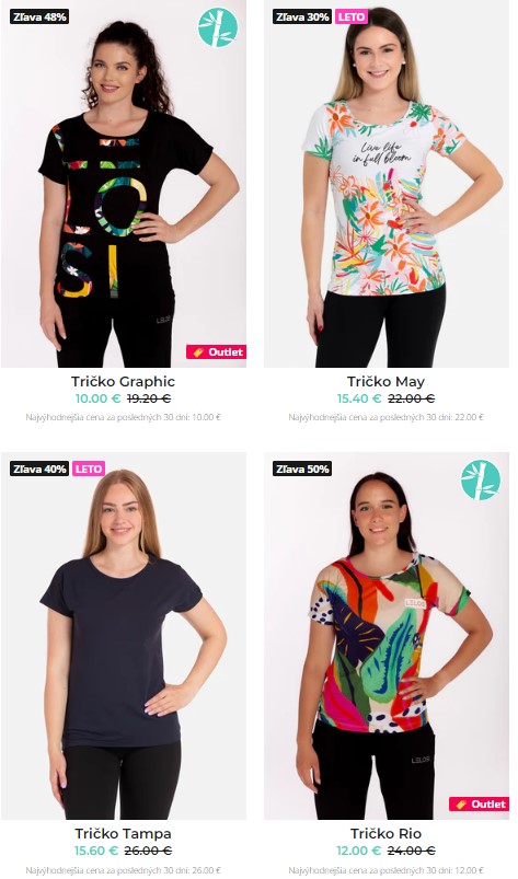 Ponuka dámskych tričiek v e-shope Lelosi.