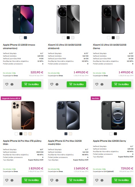 mobilné telefóny z e-shopu Smarty