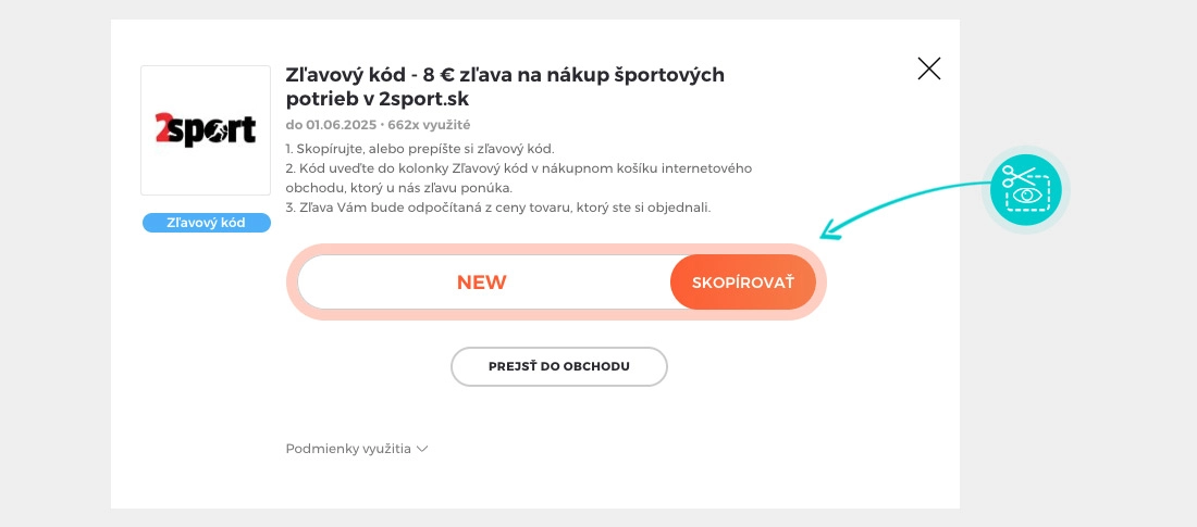 Návod ako skopírovať zľavový kód 2sport