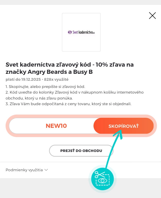 Návod ako skopírovať zľavový kód Svet kaderníctva