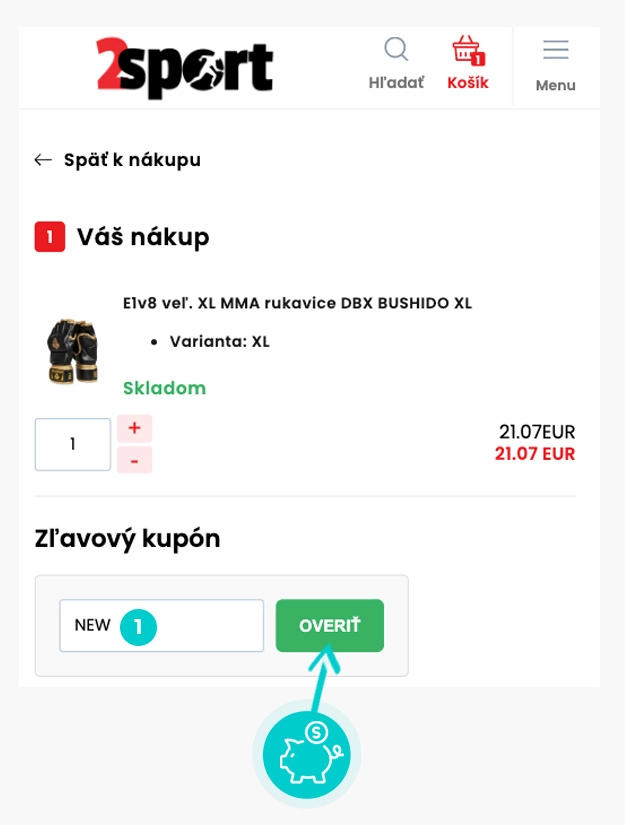 Návod ako uplatniť zľavový kód v košíku e-shopu 2sport