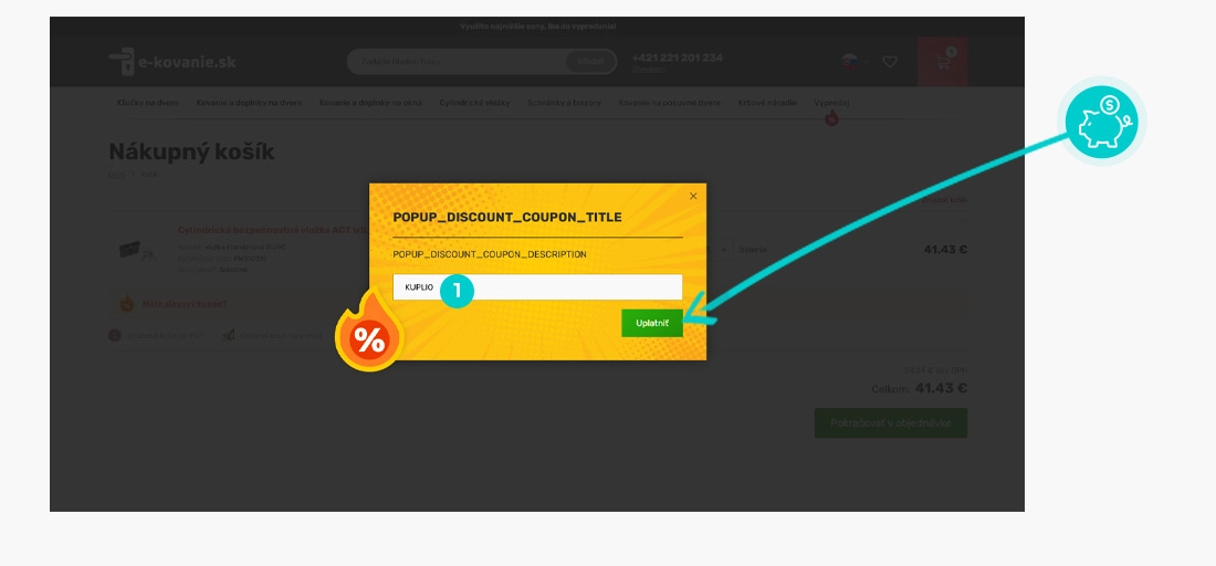 Návod ako uplatniť zľavový kód v košíku e-shopu e-kovanie.sk