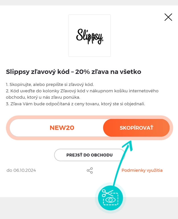 Návod ako skopírovať zľavový kód Slippsy