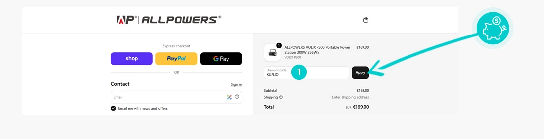 Návod ako uplatniť zľavový kód v košíku e-shopu Allpowers