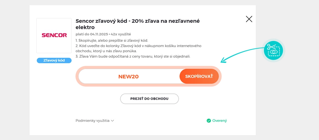 Návod ako skopírovať zľavový kód Sencor