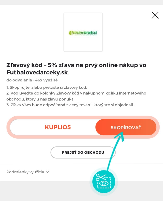 Návod ako skopírovať zľavový kód Futbalovedarceky.sk