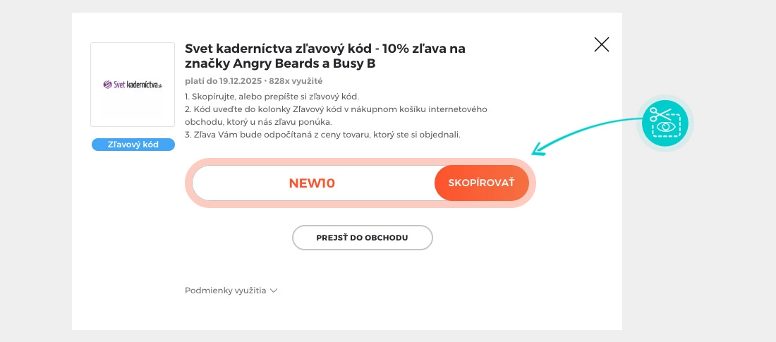 Návod ako skopírovať zľavový kód Svet kaderníctva