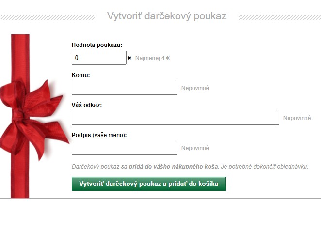 vytvorenie darčekového poukazu, e-shop Najlacnejšie knihy