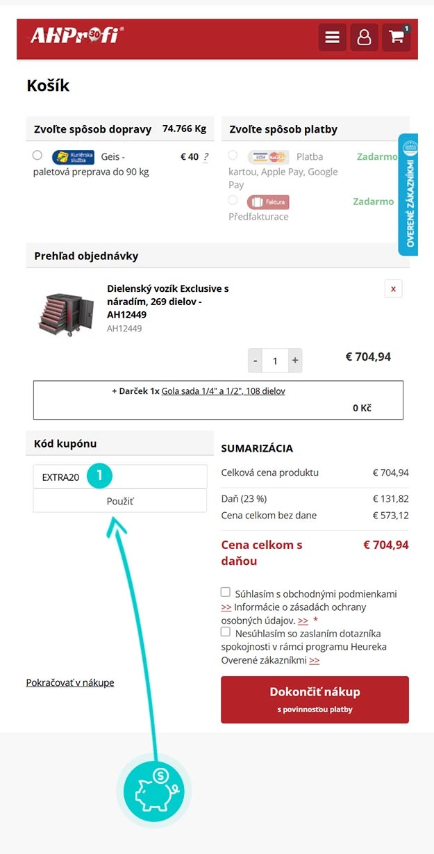 Návod ako uplatniť zľavový kód v košíku e-shopu AHProfi