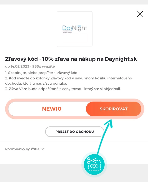 Návod ako skopírovať zľavový kód DayNight