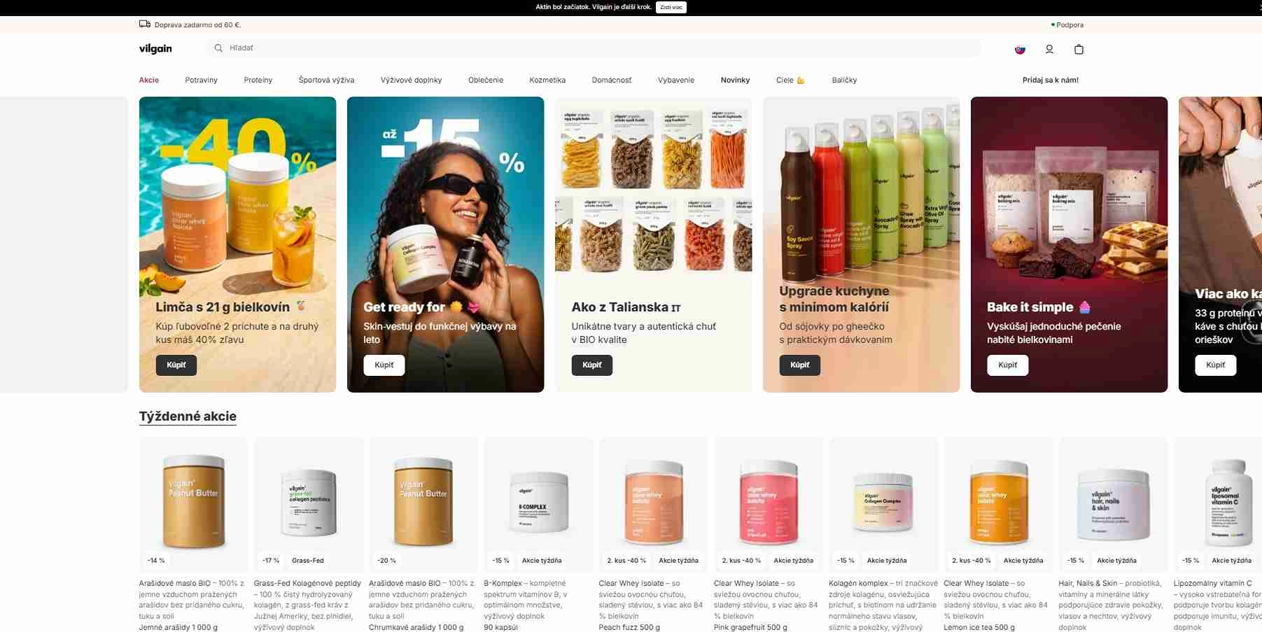screen home page Vilgain s práve prebiehajúcimi akciami