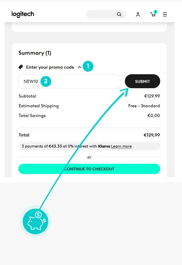 Návod ako uplatniť zľavový kód v košíku e-shopu Logitech