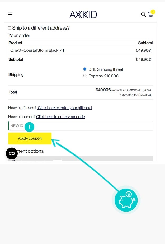 Návod ako uplatniť zľavový kód v košíku e-shopu Axkid