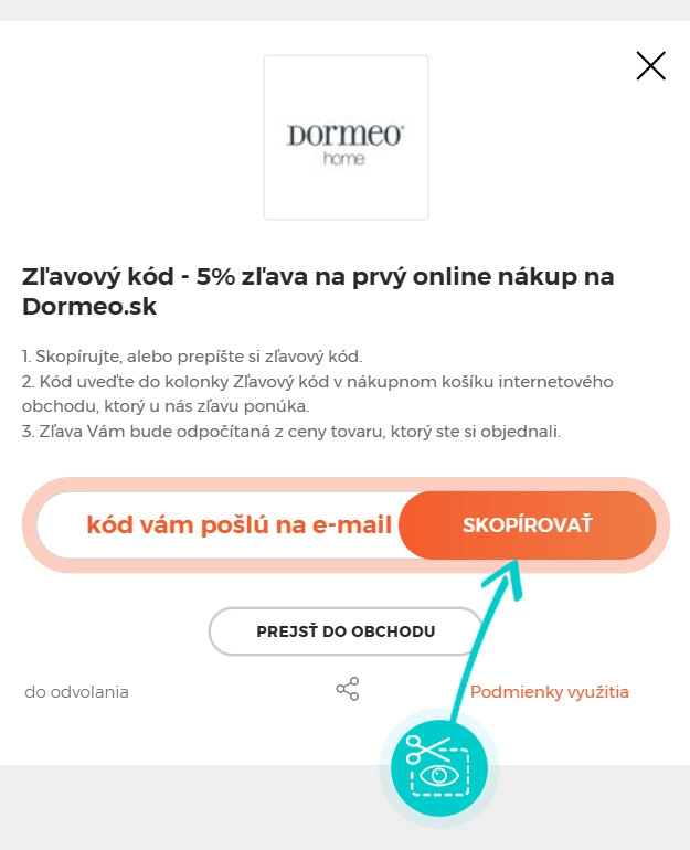 Návod ako skopírovať zľavový kód Dormeo
