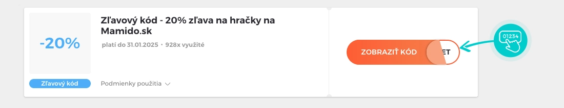 Ukážka zľavového kódu mamido