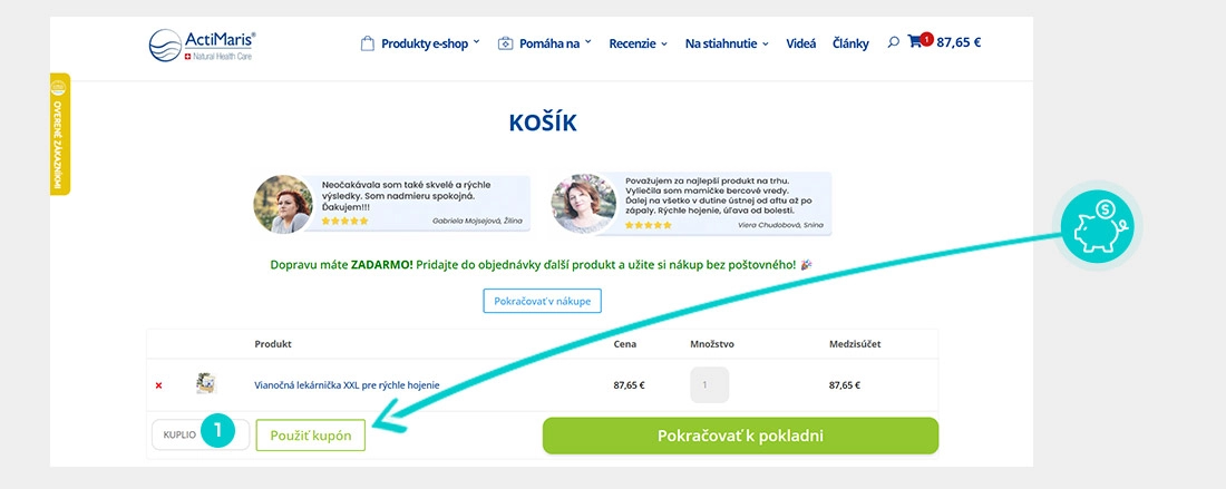 Návod ako uplatniť zľavový kód v košíku e-shopu ActiMaris