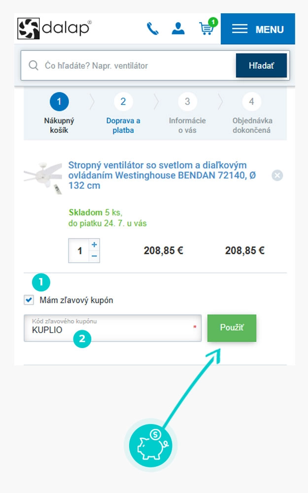 Návod ako uplatniť zľavový kód v košíku e-shopu Dalap
