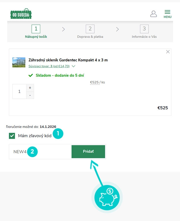 Návod ako uplatniť zľavový kód v košíku e-shopu Od suseda
