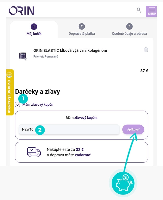 Návod ako uplatniť zľavový kód v košíku e-shopu Orin Body