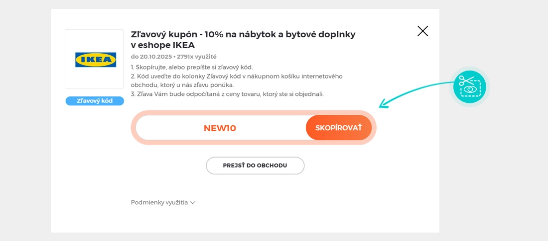 Návod ako skopírovať zľavový kód IKEA