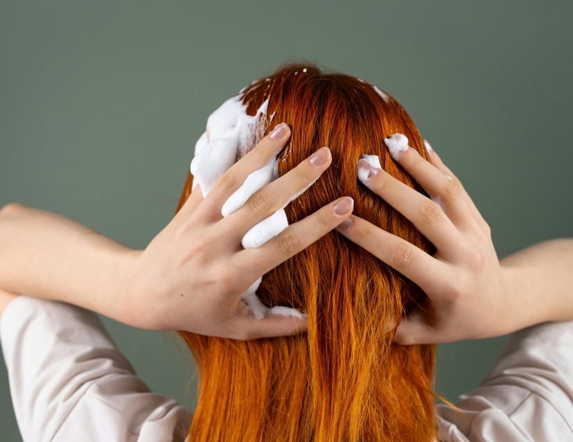 žena si umýva vlasy