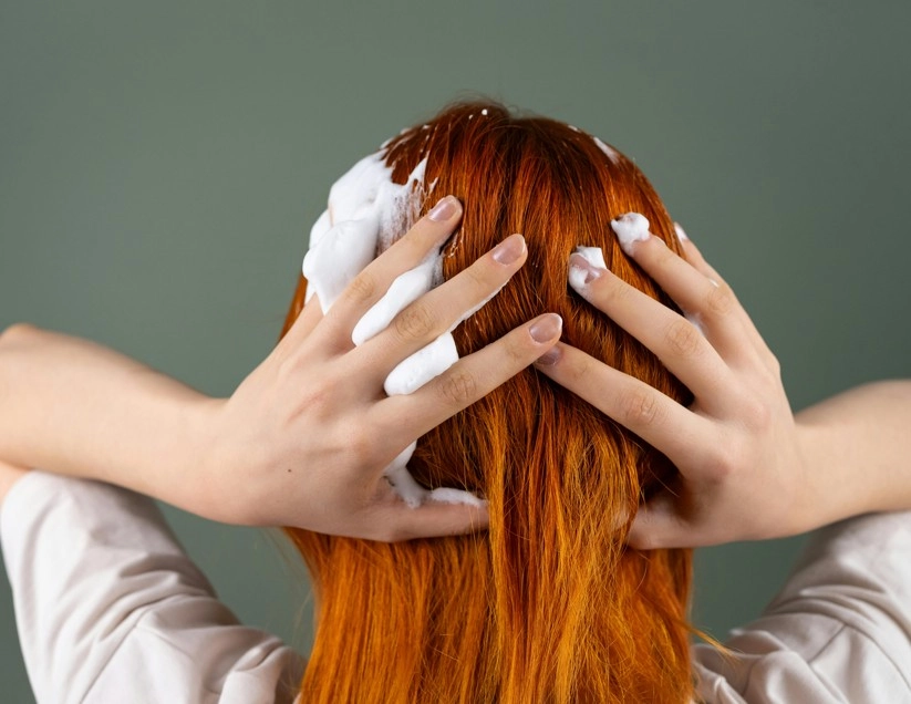 žena si umýva vlasy