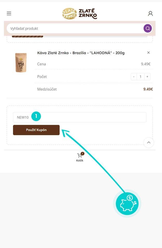 Návod ako uplatniť zľavový kód v košíku e-shopu Zlaté zrnko