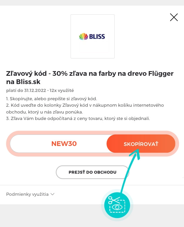 Návod ako skopírovať zľavový kód Bliss