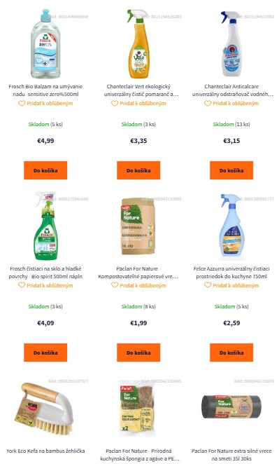 rôzne druhy eko produktov