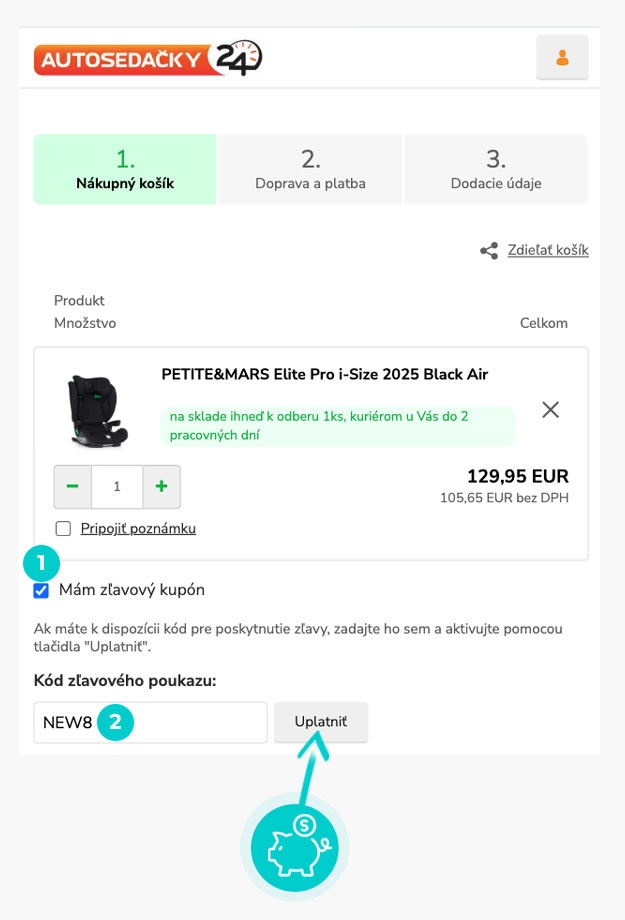 Návod ako uplatniť zľavový kód v košíku e-shopu Autosedačky24