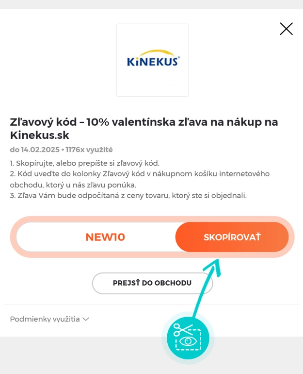 Návod ako skopírovať zľavový kód Kinekus
