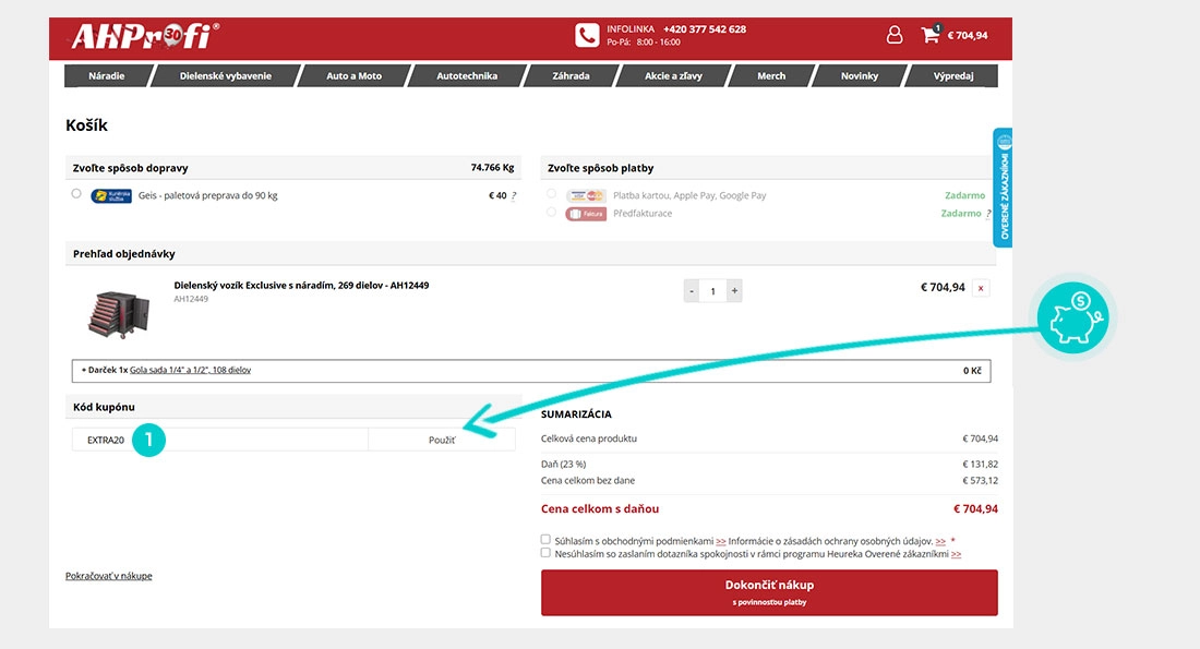 Návod ako uplatniť zľavový kód v košíku e-shopu AHProfi