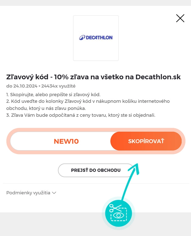 Návod ako skopírovať zľavový kód Decathlon