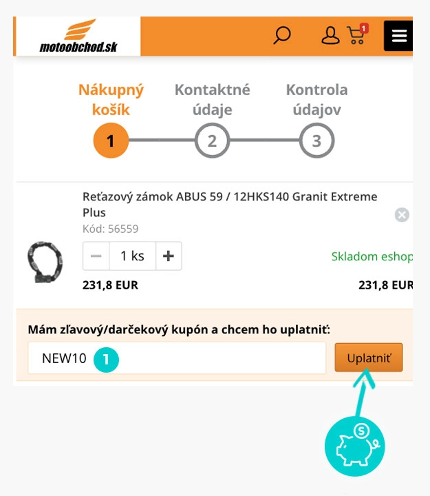 Návod ako uplatniť zľavový kód v košíku e-shopu Motoobchod.sk