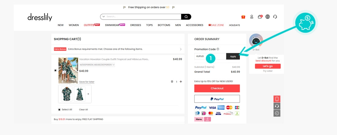 Návod ako uplatniť zľavový kód v košíku e-shopu DressLily