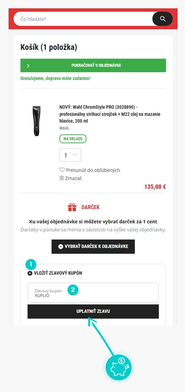 Návod ako uplatniť zľavový kód v košíku e-shopu Barber Servis