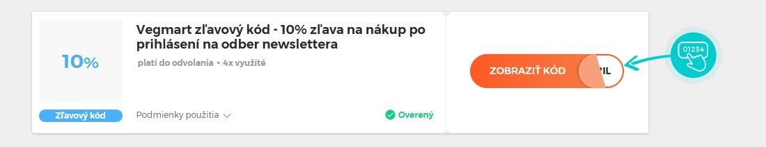 Ukážka zľavového kódu Vegmart