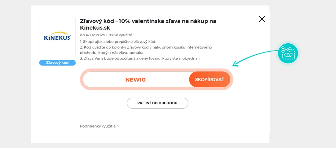 Návod ako skopírovať zľavový kód Kinekus