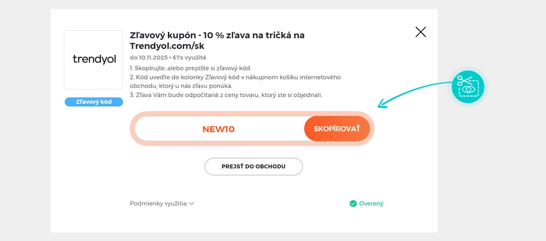 Návod ako skopírovať zľavový kód Trendyol