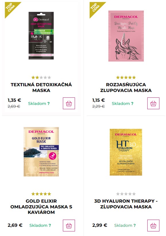 Ponuka pleťových masiek v e-shope
