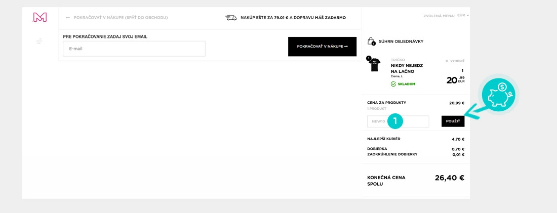 Návod ako uplatniť zľavový kód v košíku e-shopu Merch