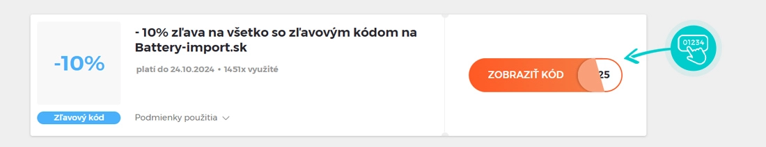 Ukážka zľavového kódu Battery Import