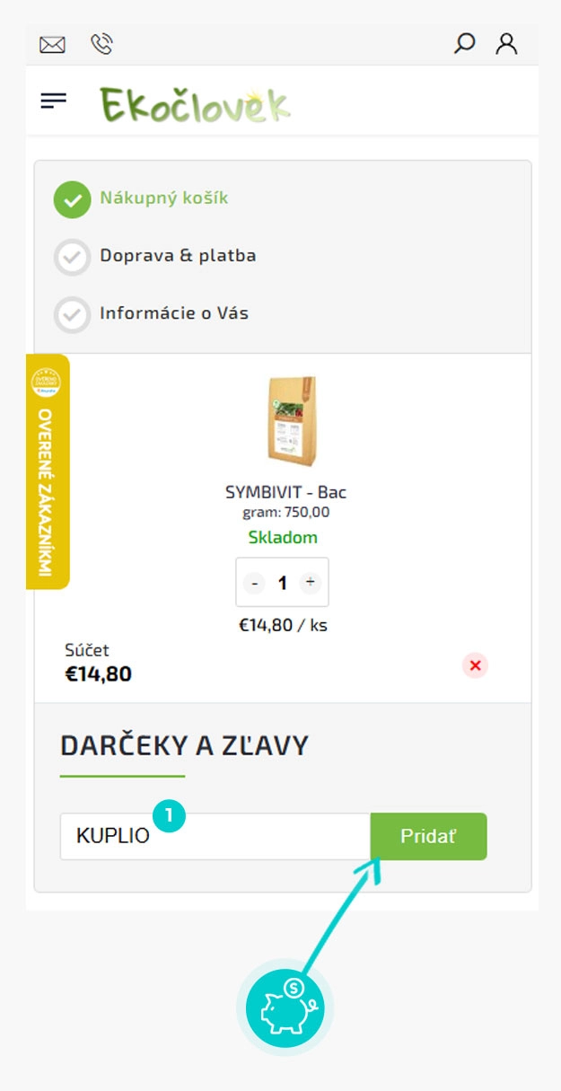 Návod ako uplatniť zľavový kód v košíku e-shopu Ekočlovek