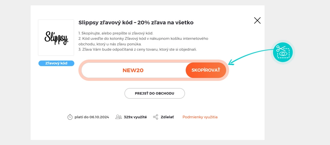 Návod ako skopírovať zľavový kód Slippsy