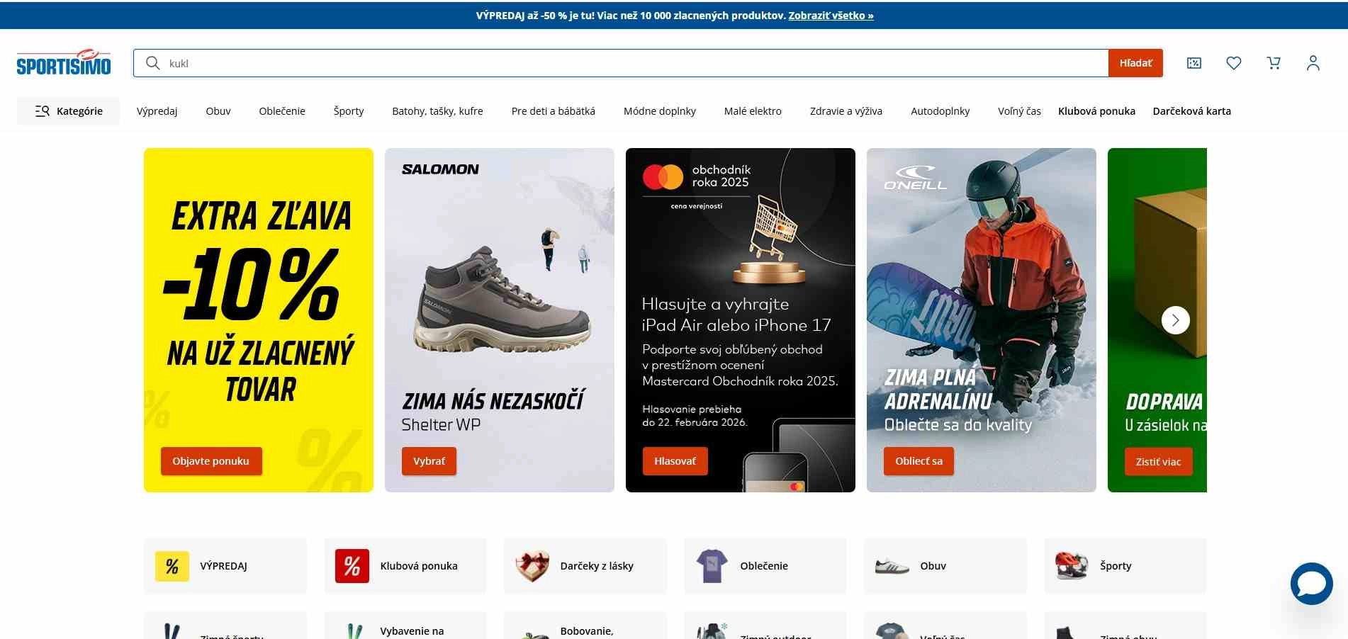 homepage Sportisimo oblečenie obuv športy módne doplnky malé elektro